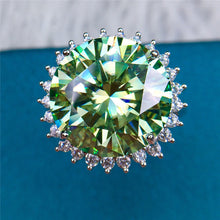 Load image into Gallery viewer, 14 Carat Light Green Round Cut Halo Sunburst Certified VVS Moissanite Ring