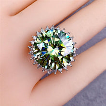 Load image into Gallery viewer, 14 Carat Light Green Round Cut Halo Sunburst Certified VVS Moissanite Ring