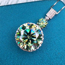 Load image into Gallery viewer, 16 Carat Blue Green Round Cut Two Stone Subtle Halo VVS Moissanite Necklace