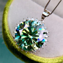 Load image into Gallery viewer, 15 Carat Blue Green Round Cut Sunflower burst Certified VVS Moissanite Necklace