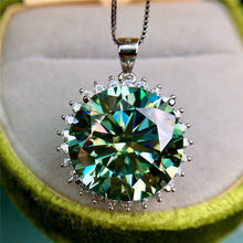 Load image into Gallery viewer, 15 Carat Blue Green Round Cut Sunflower burst Certified VVS Moissanite Necklace