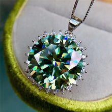 Load image into Gallery viewer, 15 Carat Blue Green Round Cut Sunflower burst Certified VVS Moissanite Necklace