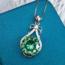 Load image into Gallery viewer, 5 Carat Green Round Cut Water Drop Halo Pendant Certified VVS Moissanite Necklace5 Carat Green Round Cut Water Drop Halo Pendant Certified VVS Moissanite Necklace