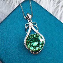 Load image into Gallery viewer, 5 Carat Green Round Cut Water Drop Halo Pendant Certified VVS Moissanite Necklace5 Carat Green Round Cut Water Drop Halo Pendant Certified VVS Moissanite Necklace