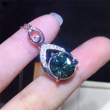 Load image into Gallery viewer, 5 Carat Dark Green Round Cut Pear Halo Link Chain Certified VVS Moissanite Necklace