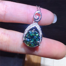 Load image into Gallery viewer, 5 Carat Dark Green Round Cut Pear Halo Link Chain Certified VVS Moissanite Necklace