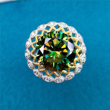 Load image into Gallery viewer, 5 Carat Green Round Cut Two-tone Sunflower Halo Certified VVS Moissanite Ring