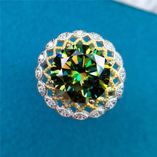 Load image into Gallery viewer, 5 Carat Green Round Cut Two-tone Sunflower Halo Certified VVS Moissanite Ring