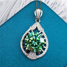 Load image into Gallery viewer, 6 Carat Blue Green Round Cut 4 Prong Beaded Water Drop VVS Moissanite Necklace