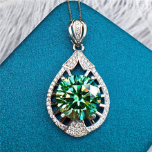 Load image into Gallery viewer, 6 Carat Blue Green Round Cut 4 Prong Beaded Water Drop VVS Moissanite Necklace