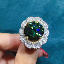 Load image into Gallery viewer, 10 Carat Green Round Cut Triple Halo Vintage Floral Certified VVS Moissanite Ring