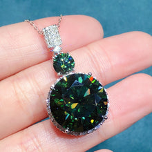 Load image into Gallery viewer, 16 Carat Dark Green Round Cut Two Stone Subtle Halo VVS Moissanite Pendant Necklace