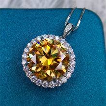 Load image into Gallery viewer, 10 Carat Yellow Round Cut Halo Certified VVS Moissanite Necklace