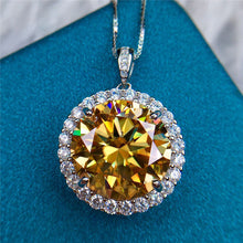 Load image into Gallery viewer, 10 Carat Yellow Round Cut Halo Certified VVS Moissanite Necklace