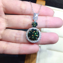 Load image into Gallery viewer, 6 Carat Green Round Cut Two Stone Beaded Halo Certified VVS Moissanite Necklace