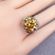 Load image into Gallery viewer, 10 Carat Round Cut Moissanite Ring Vivid Yellow Creative Floating Halo Vintage Certified
