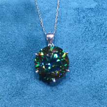 Load image into Gallery viewer, 10 Carat Dark Green Round Cut 6 Prong Solitaire Certified VVS Moissanite Necklace