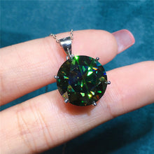 Load image into Gallery viewer, 10 Carat Dark Green Round Cut 6 Prong Solitaire Certified VVS Moissanite Necklace
