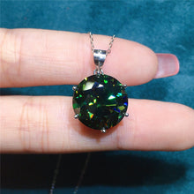 Load image into Gallery viewer, 10 Carat Dark Green Round Cut 6 Prong Solitaire Certified VVS Moissanite Necklace