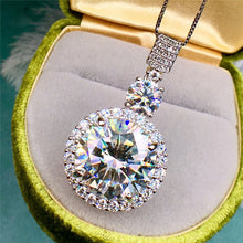 Load image into Gallery viewer, 10 Carat D Color Round Cut Two Stone Beaded Halo Pendant VVS Moissanite Necklace