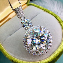 Load image into Gallery viewer, 10 Carat D Color Round Cut Two Stone Beaded Halo Pendant VVS Moissanite Necklace