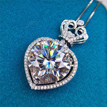 Load image into Gallery viewer, 11 Carat D Color Round Double Floating Heart Halo Princess Crown Moissanite Necklace