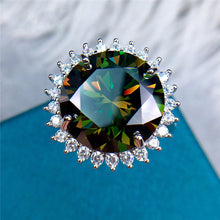 Load image into Gallery viewer, 13 Carat Green Round Cut Halo Starburst Certified VVS Moissanite Ring