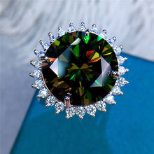 Load image into Gallery viewer, 13 Carat Green Round Cut Halo Starburst Certified VVS Moissanite Ring