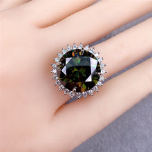 Load image into Gallery viewer, 13 Carat Green Round Cut Halo Starburst Certified VVS Moissanite Ring