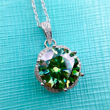 Load image into Gallery viewer, 6 Carat Bluish Green Round Cut 6 Prong Subtle Halo Certified VVS Moissanite Necklace