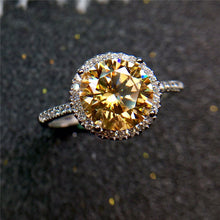 Load image into Gallery viewer, 2 Carat Round Cut Moissanite Ring Halo French Pave VVS Yellow