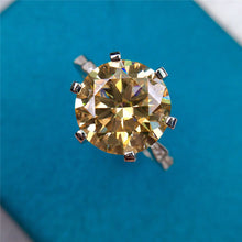 Load image into Gallery viewer, 5 Carat Round Moissanite Ring 6 Prong Reverse Tapered Scalloped Shank VVS Vivid Yellow