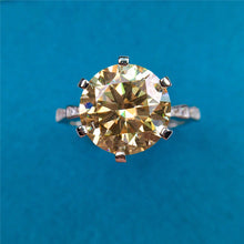 Load image into Gallery viewer, 5 Carat Round Moissanite Ring 6 Prong Reverse Tapered Scalloped Shank VVS Vivid Yellow