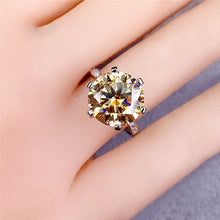 Load image into Gallery viewer, 5 Carat Round Moissanite Ring 6 Prong Reverse Tapered Scalloped Shank VVS Vivid Yellow