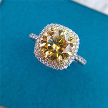 Load image into Gallery viewer, 3 Carat Round Cut Moissanite Ring Square Double Halo French Pave VVS Yellow