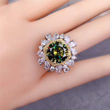 Load image into Gallery viewer, 5 Carat Green Round Cut Two-tone Square Halo Starburst Certified VVS Moissanite Ring