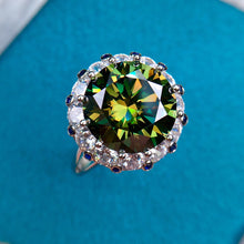 Load image into Gallery viewer, 5 Carat Green Round Cut Halo Plain Shank Certified VVS Moissanite Ring