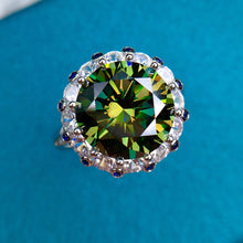 Load image into Gallery viewer, 5 Carat Green Round Cut Halo Plain Shank Certified VVS Moissanite Ring