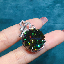 Load image into Gallery viewer, 20 Carat Green Round Cut 4 Prong Subtle Halo Pendant Certified VVS Moissanite Necklace