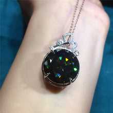 Load image into Gallery viewer, 20 Carat Green Round Cut 4 Prong Subtle Halo Pendant Certified VVS Moissanite Necklace