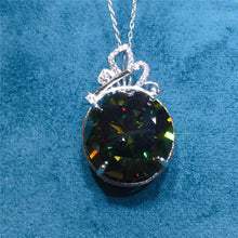 Load image into Gallery viewer, 20 Carat Green Round Cut 4 Prong Subtle Halo Pendant Certified VVS Moissanite Necklace