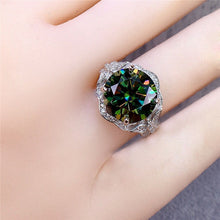 Load image into Gallery viewer, 5 Carat Green Color Round Cut Vintage Butterfly Shank Floating Halo Moissanite Ring