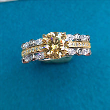 Load image into Gallery viewer, 1 Carat Round Moissanite Ring Bead-set Scalloped Pave Two-tone Certified VVS Vivid Yellow
