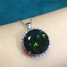 Load image into Gallery viewer, 12 Carat Dark Green Round Cut Starburst Halo Pendant VVS Moissanite Necklace
