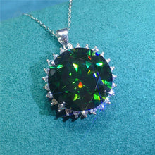 Load image into Gallery viewer, 12 Carat Dark Green Round Cut Starburst Halo Pendant VVS Moissanite Necklace