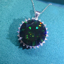 Load image into Gallery viewer, 12 Carat Dark Green Round Cut Starburst Halo Pendant VVS Moissanite Necklace