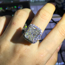 Load image into Gallery viewer, 8 Carat Cushion Moissanite Ring G-H Color 3 Stone Double Prong Halo Straight Shank