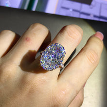 Load image into Gallery viewer, 30 Carat Oval Cut Moissanite Ring G-H Colorless Hidden Halo Bead-set Cathedral