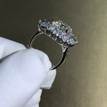 Load image into Gallery viewer, 5 Carat Emerald Cut Moissanite Ring Starburst Halo VVS G-H Colorless