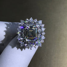 Load image into Gallery viewer, 5 Carat Emerald Cut Moissanite Ring Starburst Halo VVS G-H Colorless